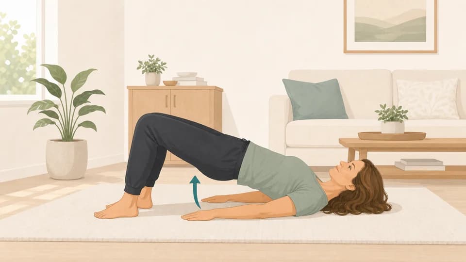 Illustration of Emma doing glute bridges on a rug