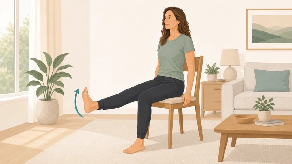 Illustration of Emma doing seated knee extensions