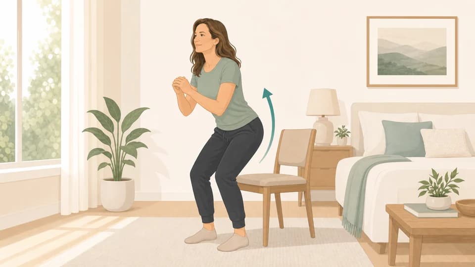 Illustration of Emma doing sit-to-stands from a chair