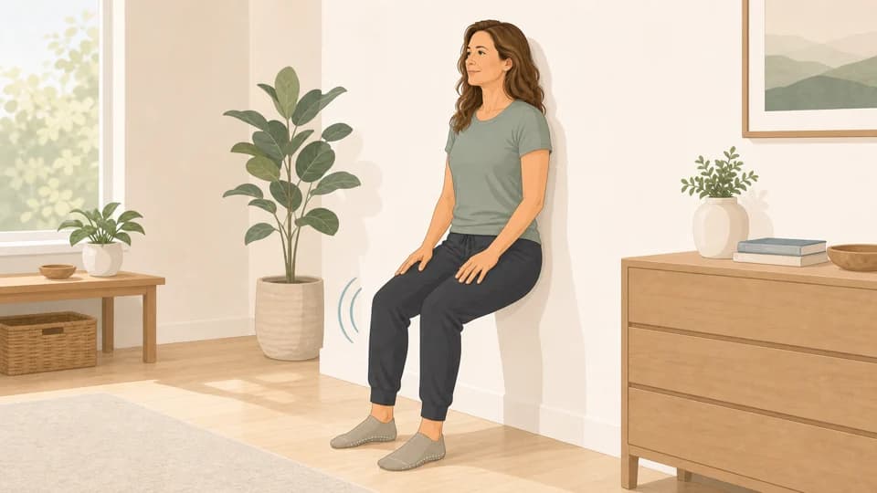 Illustration of Emma doing a shallow wall sit