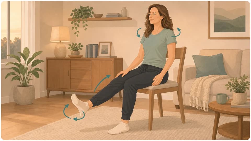 Illustration of Emma doing gentle seated range-of-motion moves