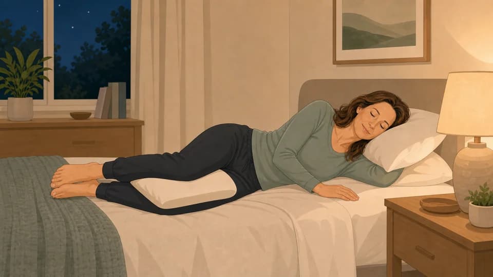 Illustration of Emma setting up a supportive pillow sleep position