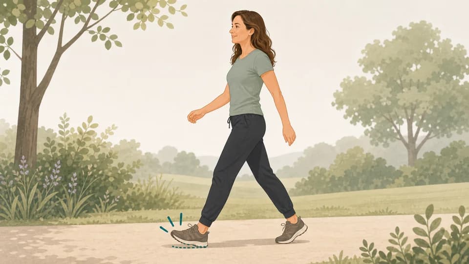 Illustration of Emma landing softly on her mid-foot while walking