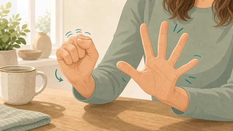 Illustration of mature hands making a loose fist and spreading fingers