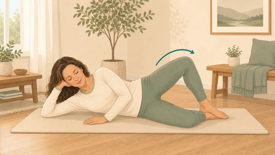 Illustration of Emma doing a side-lying clamshell exercise