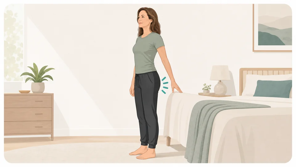 Illustration of Emma doing a standing glute squeeze