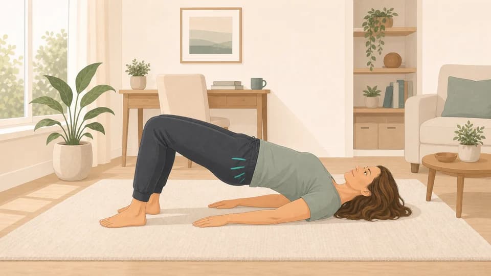 Illustration of Emma doing a glute bridge for outer hip support