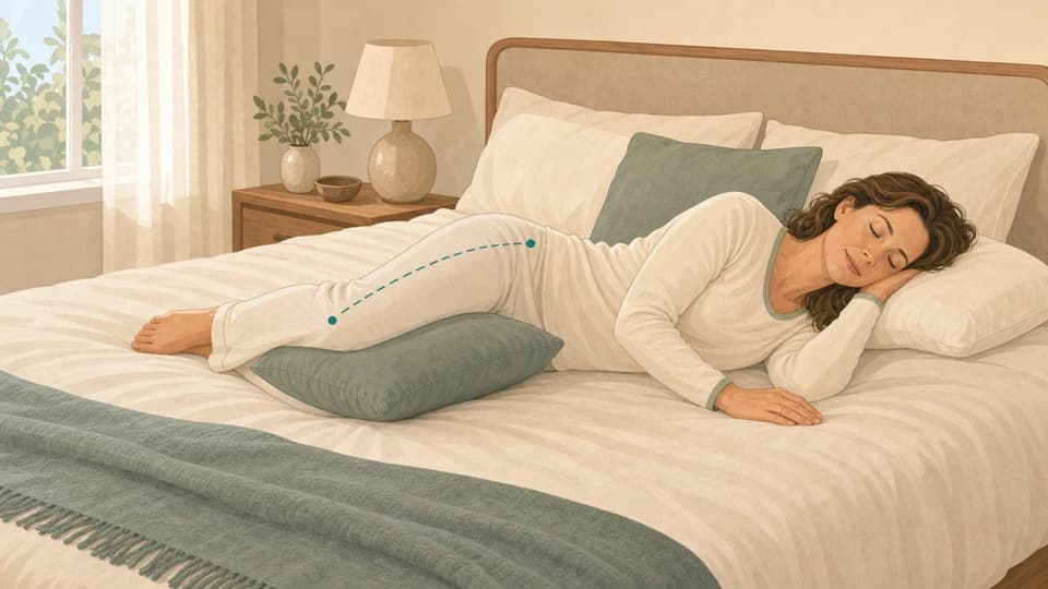 Illustration of Emma side-sleeping with a pillow between her knees