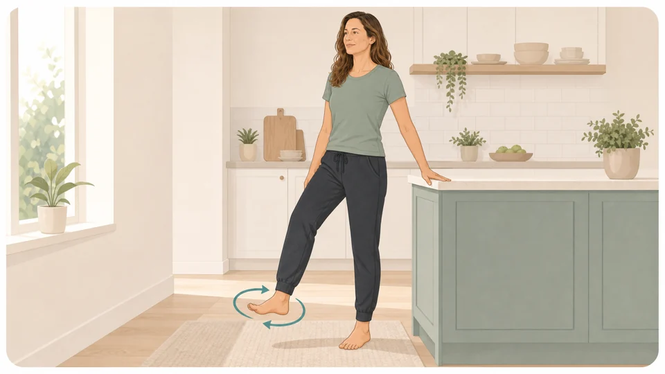Illustration of Emma doing supported ankle circles at a counter