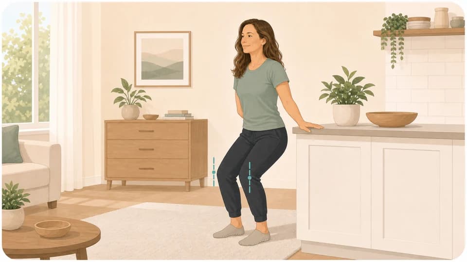 Illustration of Emma doing a shallow supported knee bend