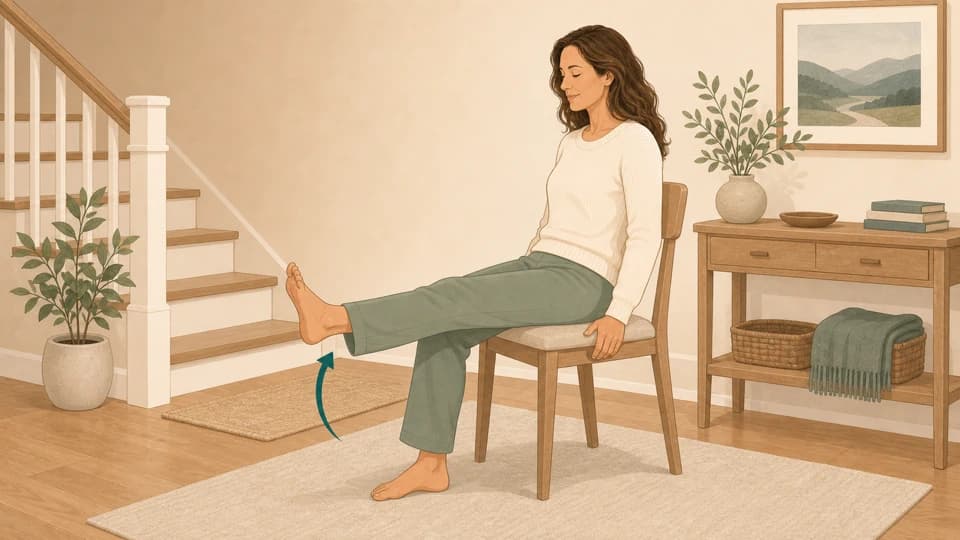 Illustration of Emma doing seated leg extensions for knee tracking