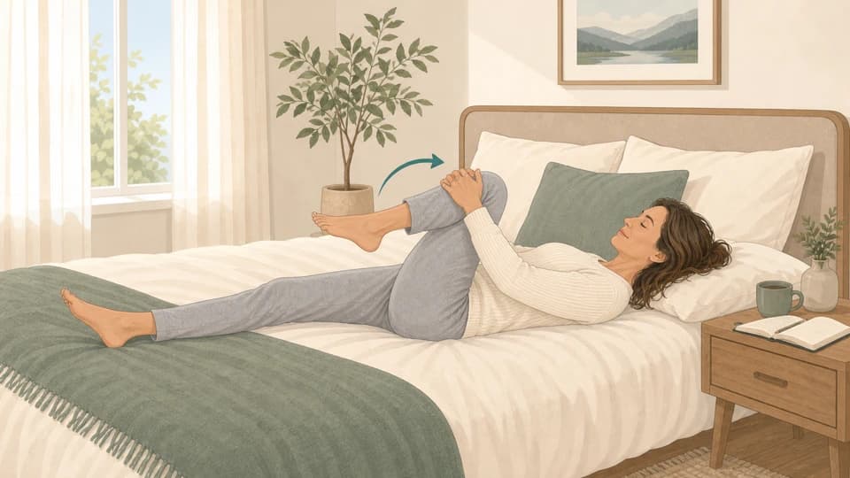 Illustration of Emma doing a bed knee-to-chest hug