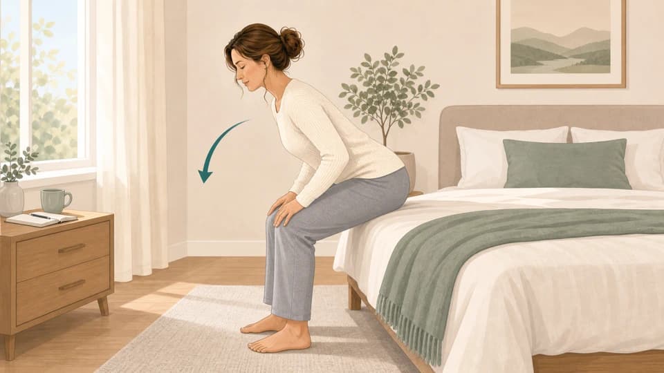 Illustration of Emma doing an edge-of-bed hip hinge
