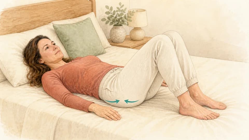 Illustration of Emma performing a gentle glute squeeze while lying in bed