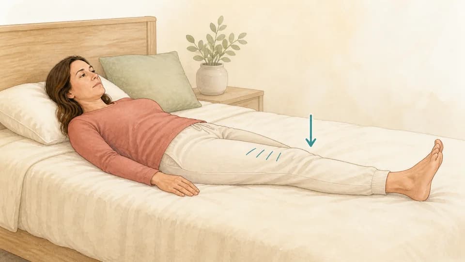 Illustration of Emma pressing the back of one knee gently into the mattress