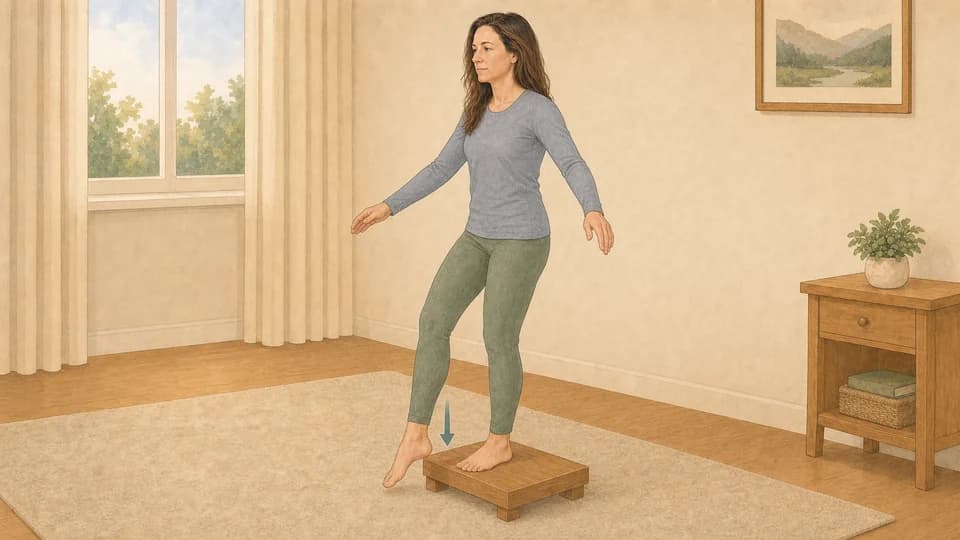 Illustration of Emma performing a controlled step-down from a low platform