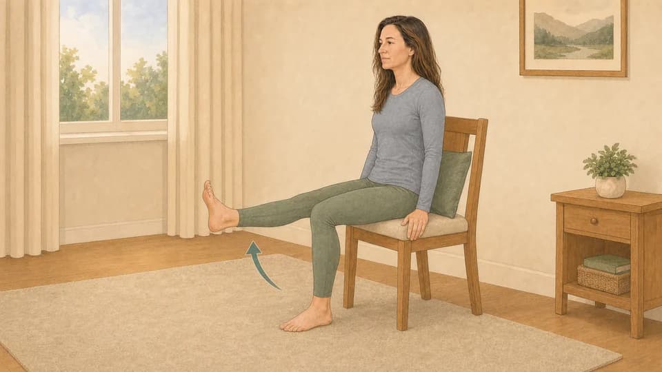 Illustration of Emma doing a seated knee extension on a chair